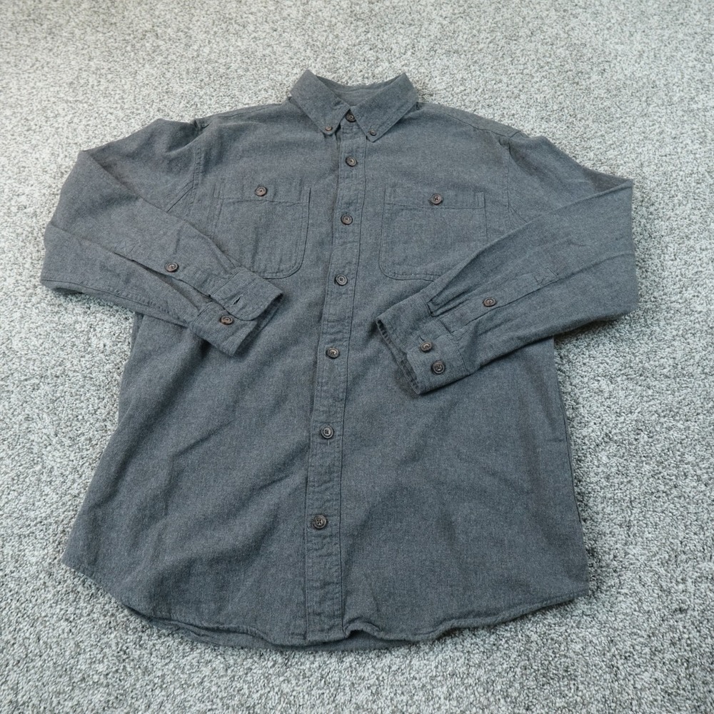 Duluth Trading Shirt Mens M Gray Button Up Long Sleeve Chamois Flannel Work Top